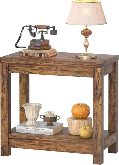 Besiost Farmhouse End Table, Narrow Side Table, Slim End Table with Storage Shelf, Small Console Table for Small Spaces, Rustic Nightstand Sofa Table for Living Room, Bedroom, 24", Rustic Brown