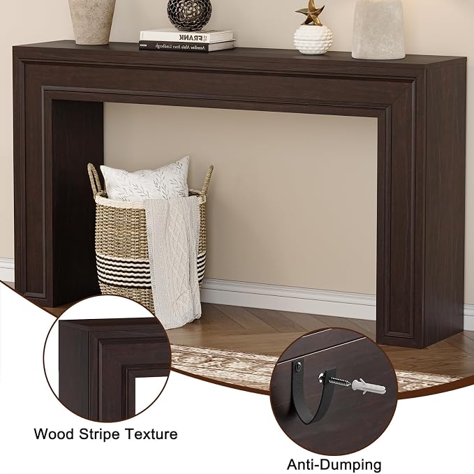 Rresyet 55 Inch Long Console Table, Sofa Table Behind Couch, Entryway Table, Farmhouse Entryway Table for Entrance, Hallway, Living Room (Cherry)