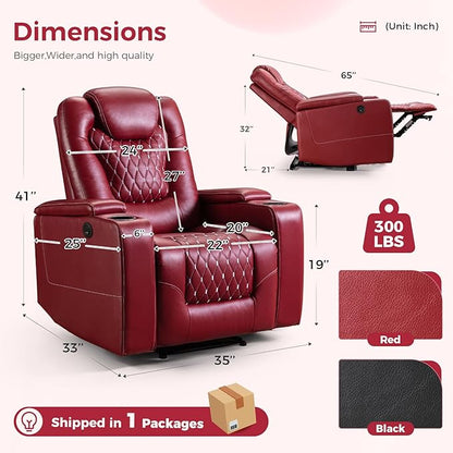 ANJ Power Recliner Chair Set of 8, Electric Soft Faux Leather Reclining Home Theater Seating - USB Ports, Cup Holders, Hidden Arm Storage Movie & Media Room Chairs (Red)