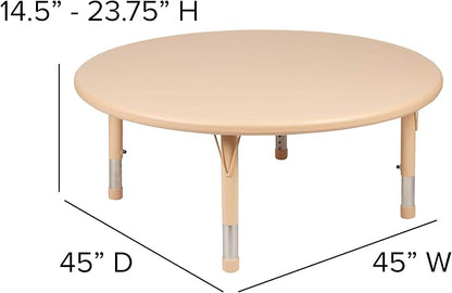 Flash Furniture Wren 45" Round Natural Plastic Height AdjusTable with Rounded Safety Corners Activity Table with Rounded Safety Corners
