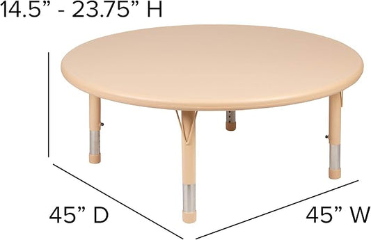 Flash Furniture Wren 45" Round Natural Plastic Height AdjusTable with Rounded Safety Corners Activity Table with Rounded Safety Corners