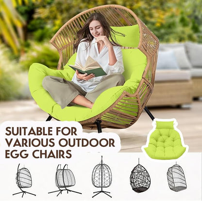 Outdoor Hanging Egg Chair Cushion Replacement, Extra Large Waterproof Egg Swing Cushions with Headrest Pillow and Ties, U-Shaped Thickened Cushion for Hanging Eggs Chair (Light Green)
