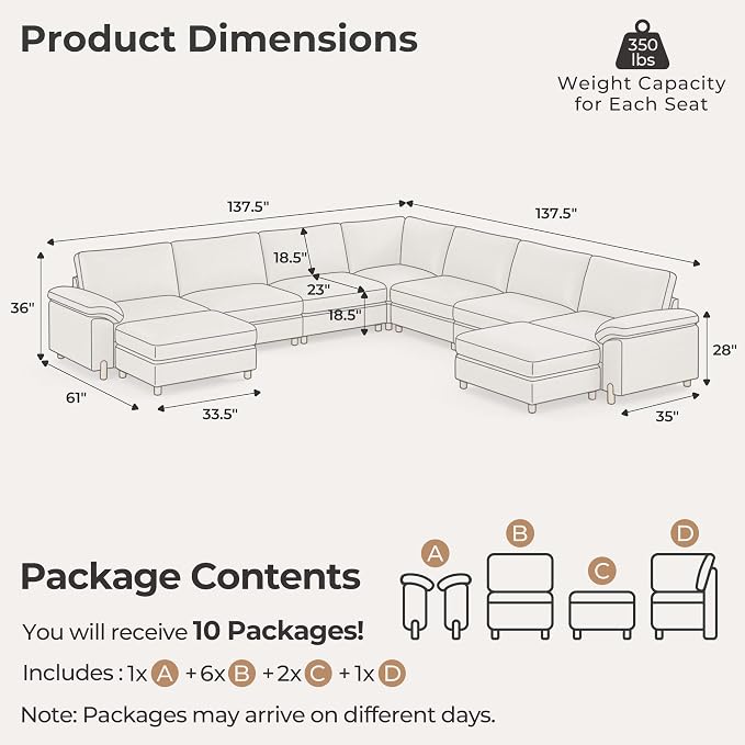 SITJOY Large Cloud Couch, 138" Wide 7 Seater V Shape, Faux Leather in White | Pet-Friendly Scratch-Resistant Leather Sectional Sofas for Living Room, Deep Seat Wide Couch with Chaise, Storage Ottoman