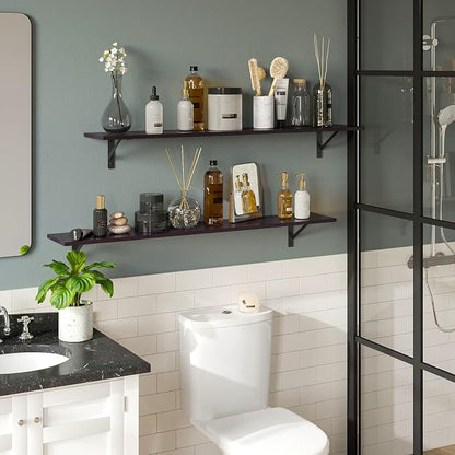 DINZI LVJ Long Wall Shelves, 47.3Inch Wall Mounted Shelves Set of 2, Extra Large Wall Storage Ledges with Sturdy Metal Brackets for Living Room, Bathroom, Bedroom, Kitchen, Espresso