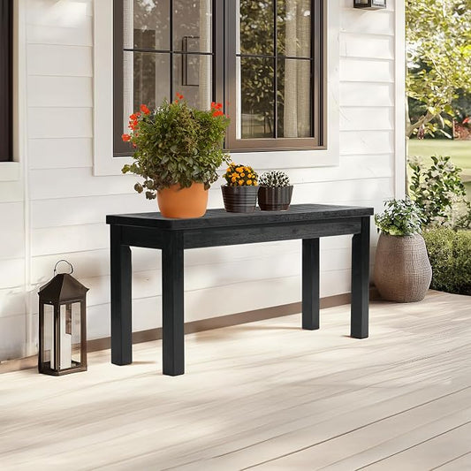 VINGLI Outdoor Wooden Bench, 40” Porch Bench Outdoor Backless Garden Bench, Small Outdoor Bench for Deck Patio Entryway (Black, 40in)
