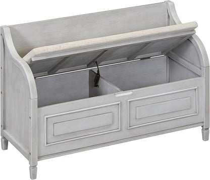 Knocbel Rustic Entry Storage Bench with Hidden Compartments and Removable Cushion, Wooden Entryway Hallway Foyer Shoe Bench Bedroom End of Bed Bench, 250lbs Weight Capacity (Gray Wash)