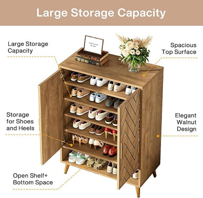 Tribesigns 6-Tier Shoe Cabinet with Doors (Light Brown)