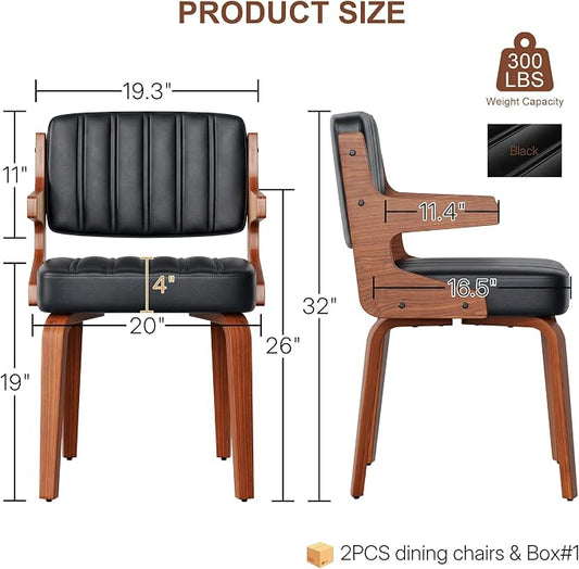 Dining Chairs Set of 2 with Hanging Armrest Black | Set of 2 luxury chairs featuring a unique table-hanging armrest design, perfect for modern, space-conscious homes