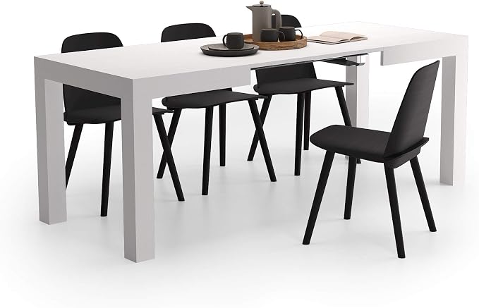 Mobili Fiver, First Extendable Table, 47.2(78.7) x31.5 in, Ashwood White, for 6-8 People, Expandable Dining Table for Kitchen, Living Room, Italian Furniture