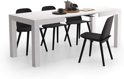 Mobili Fiver, First Extendable Table, 47.2(78.7) x31.5 in, Ashwood White, for 6-8 People, Expandable Dining Table for Kitchen, Living Room, Italian Furniture