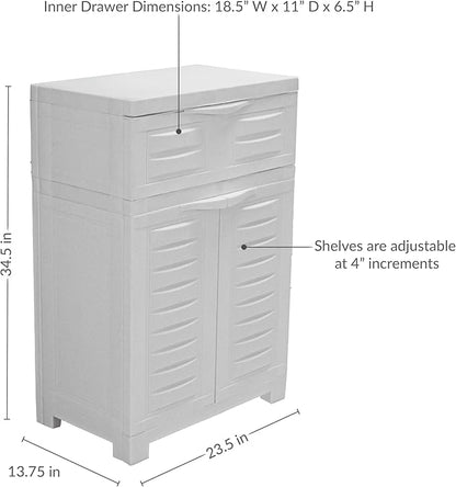 Sunnydaze 34.5" H Resin Garage Storage Cabinet - Garage Cabinet with Adjustable Shelf - Freestanding Utility Storage for Laundry Room, Office, Basement - Speckled White
