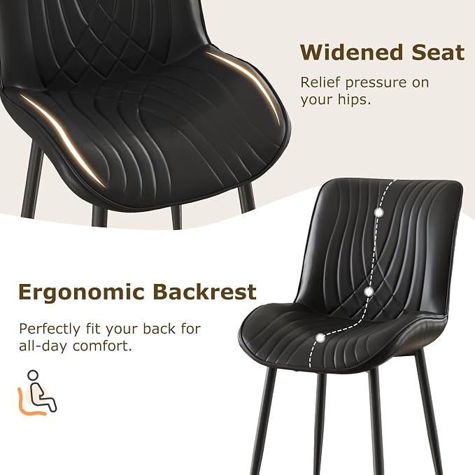 VECELO Dining Chairs Set of 6, Modern Upholstered Faux Leather Cushion Seat and Metal Legs for Kitchen, Living Room, Black