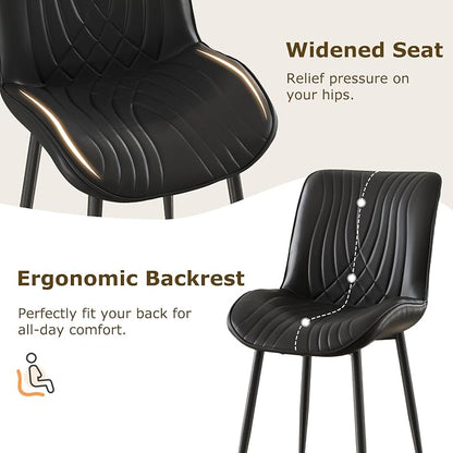 VECELO Dining Chairs Set of 2, Modern Upholstered Faux Leather Cushion Seat and Metal Legs for Kitchen, Living Room, Black