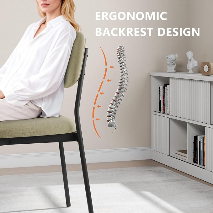 Einhomn Upholstered Dining Chairs Set, Modern Stackable Dining Room Chairs with Soft Velvet Backrest, Kitchen Chairs with Sturdy Metal Legs for Living Room, Restaurant, Set of 4,Beige Linen