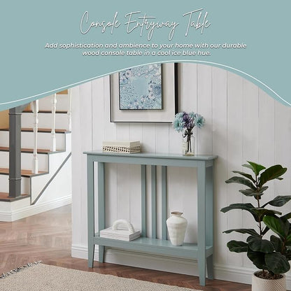 Kings Brand Narrow Console Table w/Storage Shelf, Sofa Entryway, Ice Blue | Narrow Console Table with Storage Shelf – Slim Design Fits Entryways, Hallways, Behind Sofas, Shelf Décor, Books, Essentials