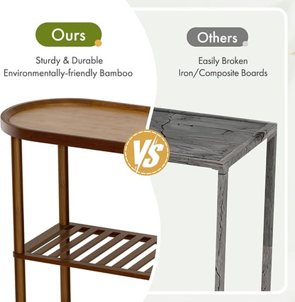 Farmhouse Entryway Table Bamboo 39.4", Narrow Console Table Oval Top, Behind Sofa Table with Anti-fall Edge, TV Stand for Living Room, Indoor Outdoor Plant Stand, 5min Easy Assembly, Dark Walnut