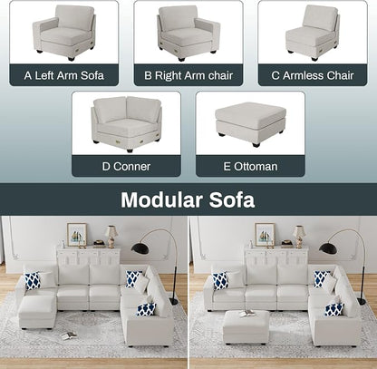 Legend Vansen Oversized Modular Sectional Sofa,U/L‑Shaped Reversible Couch with Ottoman,Deep Seat Plush Polyester Sofa for Living Room,7‑Seater,Cream