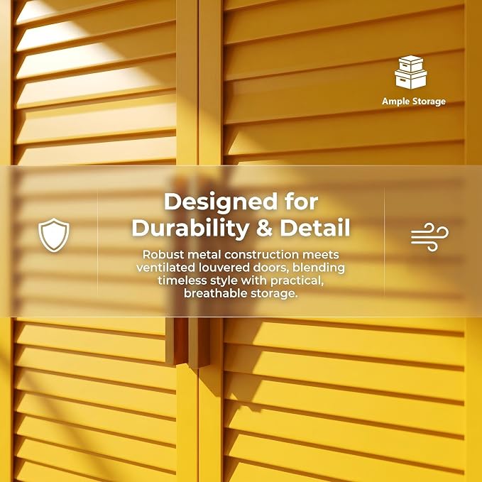 61" Tall Yellow Kitchen Pantry Cabinet, Farmhouse Metal Pantry Storage Cabinets, with 2 Louvered Door and 3 Adjustable Shelves, Multipurpose Storage Organizer, for Home, Entryway, Kids Room