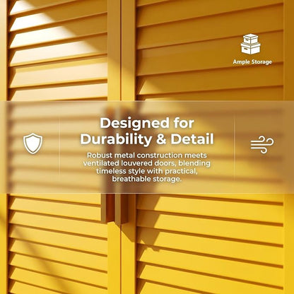 61" Tall Yellow Kitchen Pantry Cabinet, Farmhouse Metal Pantry Storage Cabinets, with 2 Louvered Door and 3 Adjustable Shelves, Multipurpose Storage Organizer, for Home, Entryway, Kids Room