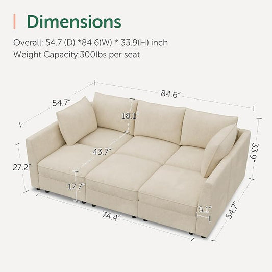 HONBAY Modular Sofa Sectional Sleeper Couch with Storage Modular Couch Convertible Couches for Living Room - Beige