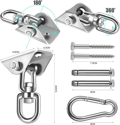Hammock Hanging Kit,Hanging Chair Hardware 360°Rotating 1000 lb Capacity Hammock Hooks Heavy Duty,Hammock Chair Hanging Kit & Swing Ceiling Hook Snap for Hammock Chair Stand,Seat,Tree,Yoga,Gym(Silver)