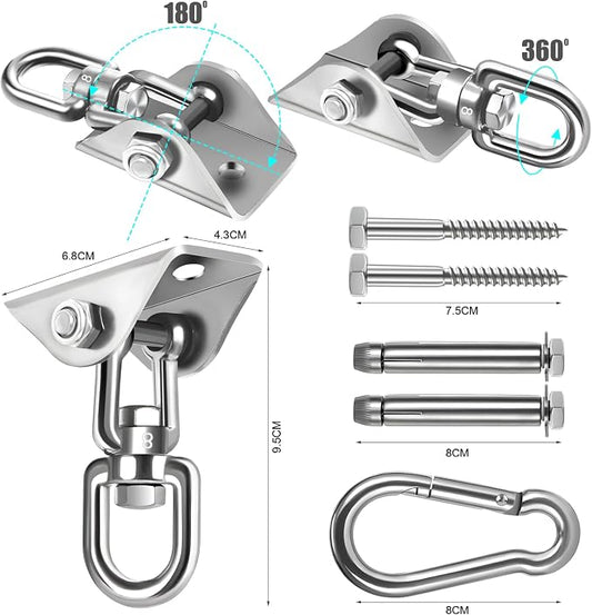 Hammock Hanging Kit,Hanging Chair Hardware 360°Rotating 1000 lb Capacity Hammock Hooks Heavy Duty,Hammock Chair Hanging Kit & Swing Ceiling Hook Snap for Hammock Chair Stand,Seat,Tree,Yoga,Gym(Silver)