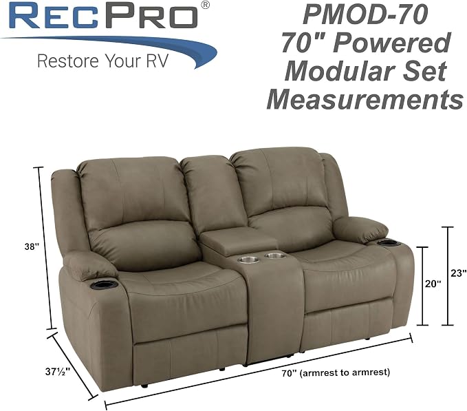 RecPro Charles 70" Powered Double RV Wall Hugger Reclining Sofa | Loveseat | RV Furniture (Putty)