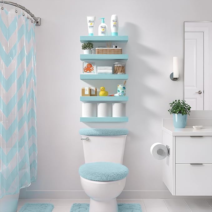 Sorbus Floating Shelves for Wall – 16 Inch Floating Shelf for Kitchen, Bedroom, Living Room, Bathroom, Home & Wall Decor - Mounted Bathroom Shelves with Invisible Brackets (Breezy Blue, 2 Pack)