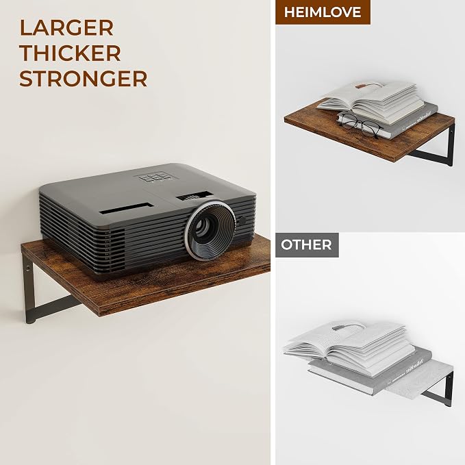Deep Floating Shelves for Wall, 12 Inch Deep Floating Shelves Set of 3, 16W x 12D Wood Wall Shelves, Wide Wood Shelves with Metal Bracket for Living Room, Kitchen, Office, Bedroom - Rustic Brown