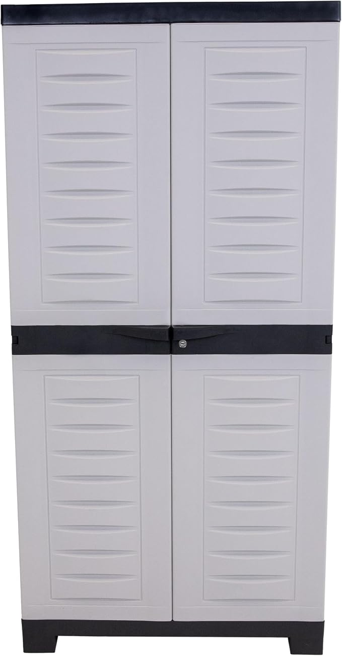 Sunnydaze 48" H Resin Garage Storage Cabinet - Garage Cabinet with Lockable Doors and Adjustable Shelves - Freestanding Utility Storage for Laundry Room, Office, Basement - Gray/Charcoal Trim