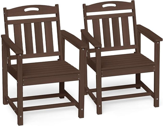 Ciokea HDPE Outdoor Patio Dining Chairs Set of 2, All-Weather Porch Chair with Wide Seat, Durable Outdoor Furniture for Backyard, Garden, Lawn & Poolside, Brown