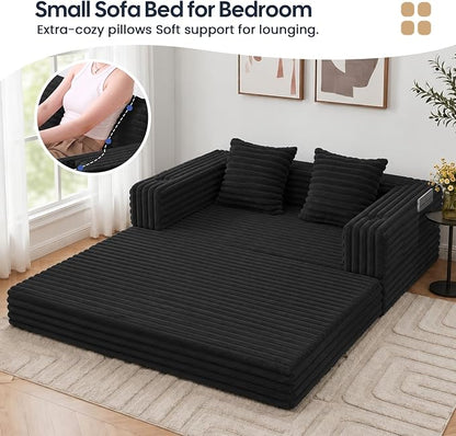 COMAX Futon Sofa Bed, Convertible Sofa Bed, Folding Boneless Couches | Boneless Couch for living room, Fold Out Small Foldable Loveseat Floor Sleeper Mattress Lounge Space‑Saving, Jet Black