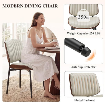 MALOL Leather Dining Chairs Set of 2, Modern Upholstered Dining Room Kitchen Chairs with Metal Legs and Wooden Back Support for Home Dining Room/Restaurant, Beige