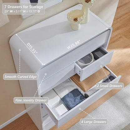 Aitjunz Modern 7 Drawers Dresser for Bedroom, 55" Tall Dressers & Chest of Drawers w/Curved Profile Design, Wood Mid Century Vertical Storage Dressers Organizer for Bedroom, Living Room, White