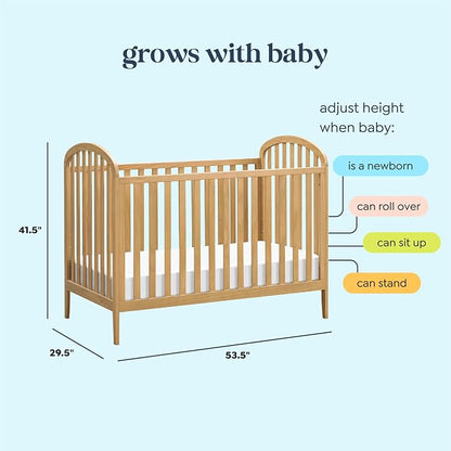 Davinci Beau 3-in-1 Convertible Baby Crib - GREENGUARD Gold Certified Crib- Convertible Crib to Toddler Bed and Daybed - Baby Bed w/ 4 Adjustable Heights - Wooden Crib - Honey