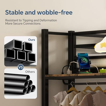Twin Over Twin Metal Bunk Bed with Storage Station & Rolling Drawers | Built-In USB Charging Station,Hall Tree & Full Safety Guardrails for Bedroom