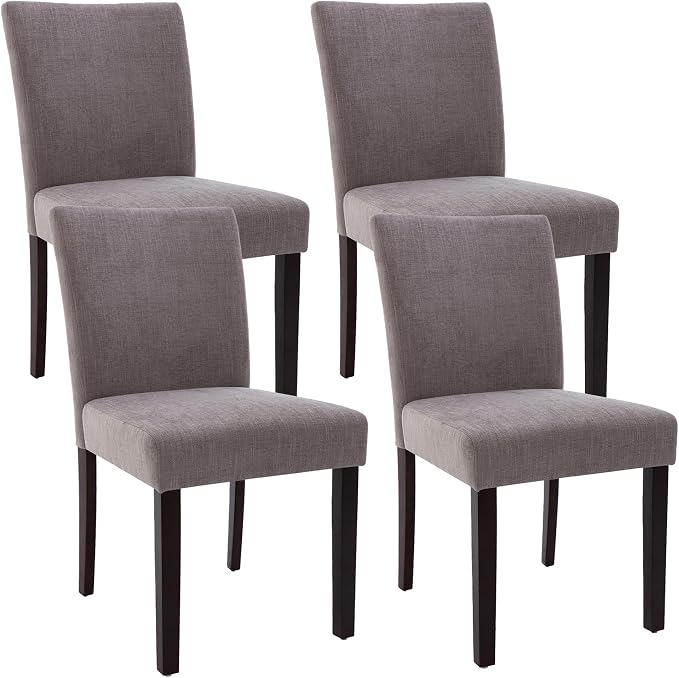 Watson & Whitely Modern Upholstered Dining Chairs, Set of 4, Dark Grey | Fabric Upholstery, Solid Wood Legs, Low Back, Modern Armless Parsons Style, for Kitchen, Dining Room, Restaurant