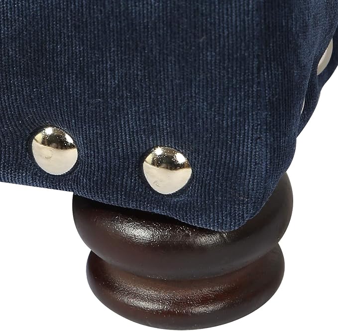 Joveco 24" Ottoman with Storage for Living Room Rectangular Fabric Tufted Bench Footrest (Dark Blue)