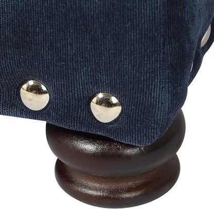 Joveco 24" Ottoman with Storage for Living Room Rectangular Fabric Tufted Bench Footrest (Dark Blue)
