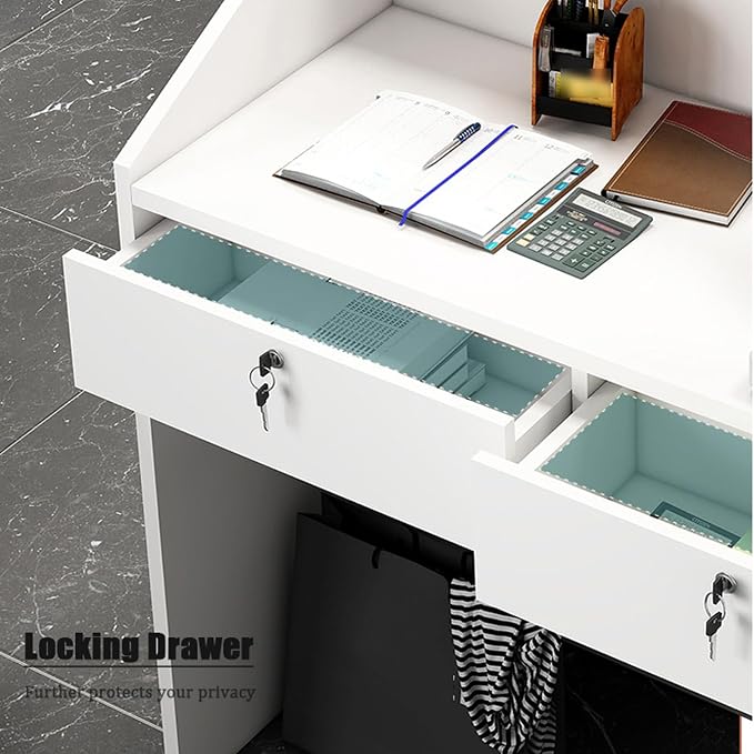 Commercial Reception Counter with Lockable Drawers, Small Reception Desk, Multifunctional Front Counter Desk for Warehouse Office Beauty Salon Restaurant