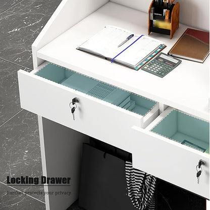 Commercial Reception Counter with Lockable Drawers, Small Reception Desk, Multifunctional Front Counter Desk for Warehouse Office Beauty Salon Restaurant