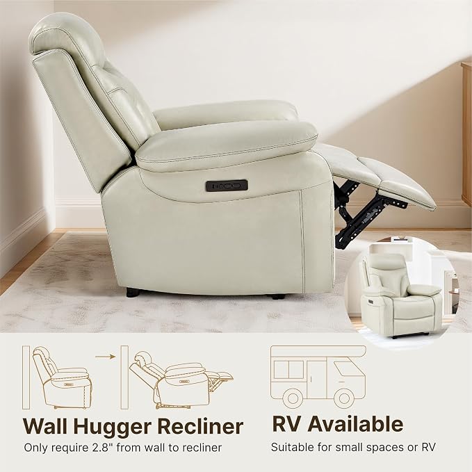 KISLOT Power Recliner Chair Wall Hugger Recliner with Adjustable Headrest and Footrest Dual Motor Electric Faux Leather Reclining Sofa with USB/Type-C Charging for RV Living Room Bedroom