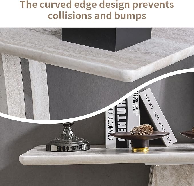 LKTART 55" MDF Console Table for Entryway, Narrow Entryway Table with Faux Mars Marble Pattern, Couch Tables Behind Sofa with U-Shaped Base for Living Room Hallway Foyer, Light