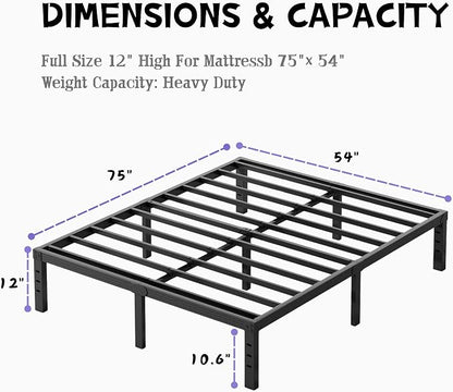 Furnitui 12 Inch High Metal Full Size Bed Frame, Platform Bed Frame Full Size No Box Spring Needed, Easy Assembly, Noise Free, Sturdy, Black