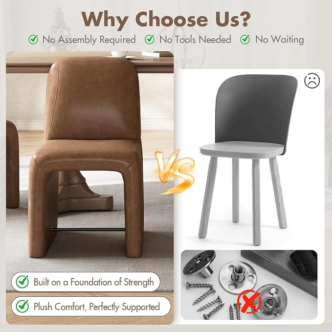 Hyfirm Set of 6 Mid-Century Modern PU Leather Dining Chairs No Assembly Required, Fully Upholstered Armless Accent Side Chairs with Metal Footrest and Solid Backrest for Living Room, Bedroom, Study