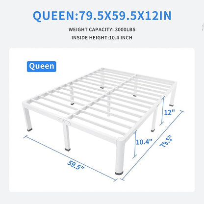 MAF 12 Inch Queen Metal Platform Bed Frame White with Round Corner Legs, Mattress Slide Stopper, 3000 LBS Heavy Duty Steel Slats Support, Noise Free, No Box Spring Needed, Easy Assembly