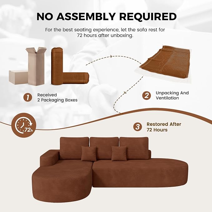 112" Modular Curved Sofa, Oversized Couches for Living Room, Modern Cloud Couch with Deep Seat, Corduroy Foam Couch, No Assembly Required, Red Brown, 1PCS