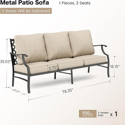SUNSHINE VALLEY Metal Patio Furniture Sofa with 5.75" Super-Thick Waterproof Cushion, 3-Seater Deep Seating & High-Back Outdoor Couch for Patio Backyard Deck Front Porch