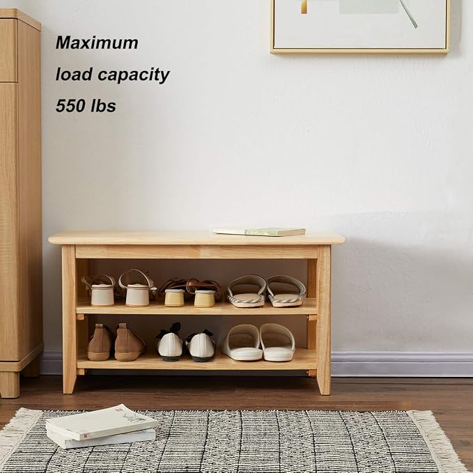 XKZG Shoe Rack Bench Wooden Shoe Storage Bench Simple Style Wood Entryway Bench (Natural,31.5")