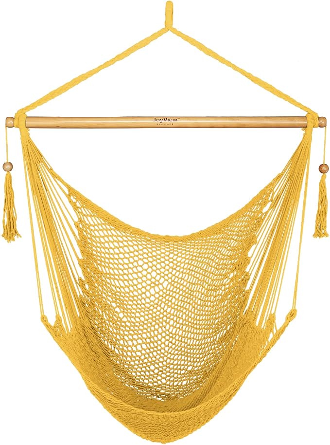 JoyView Hammock Chair with Spreader Bar Caribbean Hammock Swing Chair 300 LBS Weight Capacity XL Rope Hanging Chair for Outdoor Indoor Garden Yard - Yellow